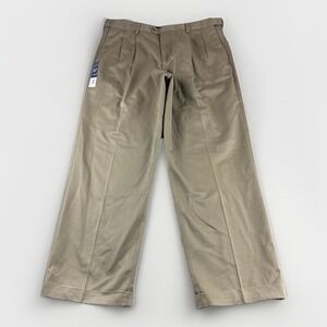 Croft Barrow Premium No Iron Pants Mens 36x30 Beige Pleated Classic Fit Khakis